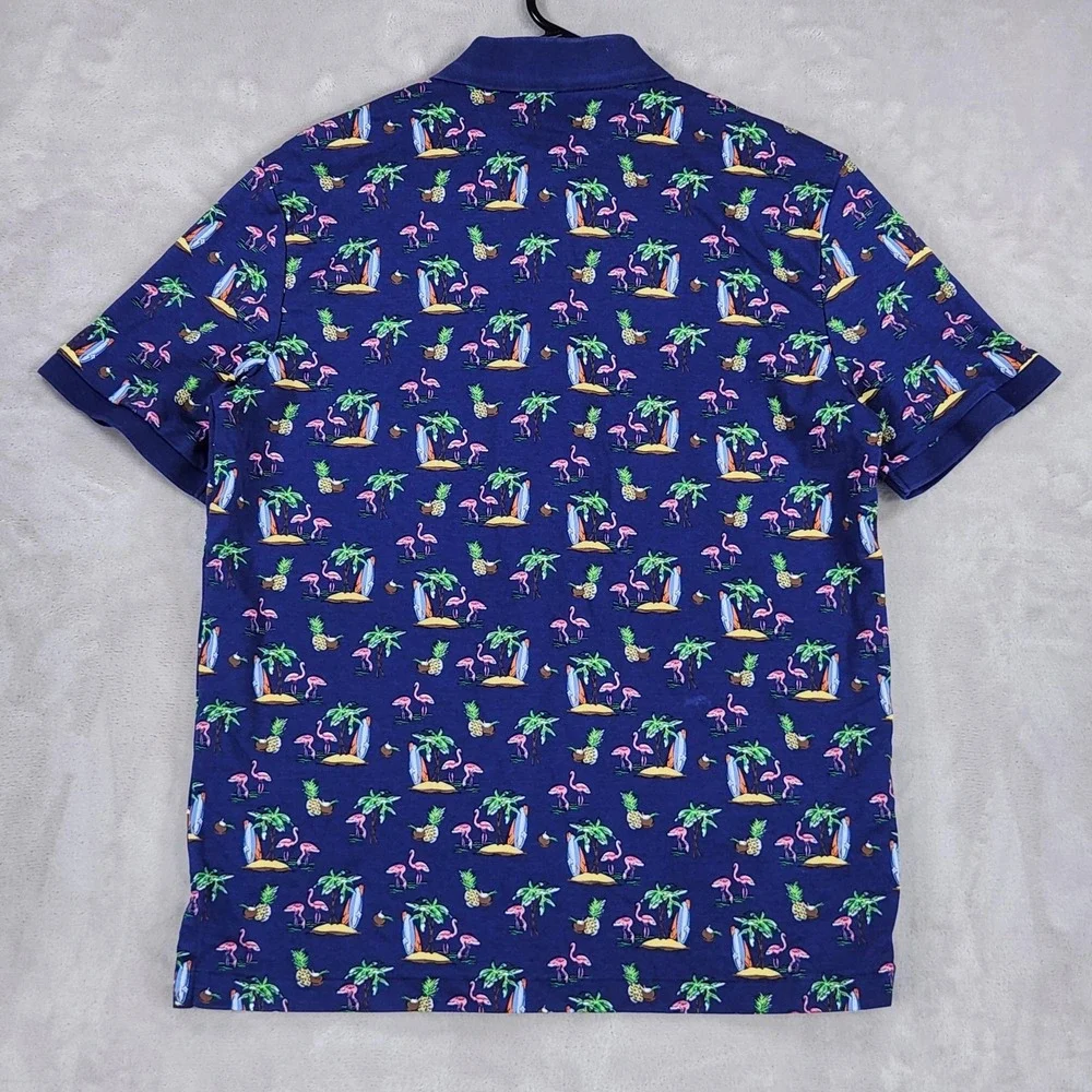 Polo Ralph Lauren Polo Shirt Mens Medium Blue Flamingo Tropical Print Beach